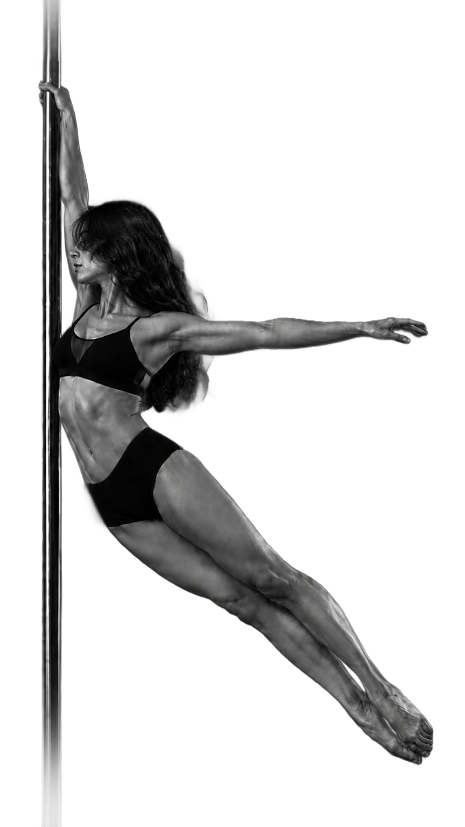 Bailarina de pole dance en blanco y negro