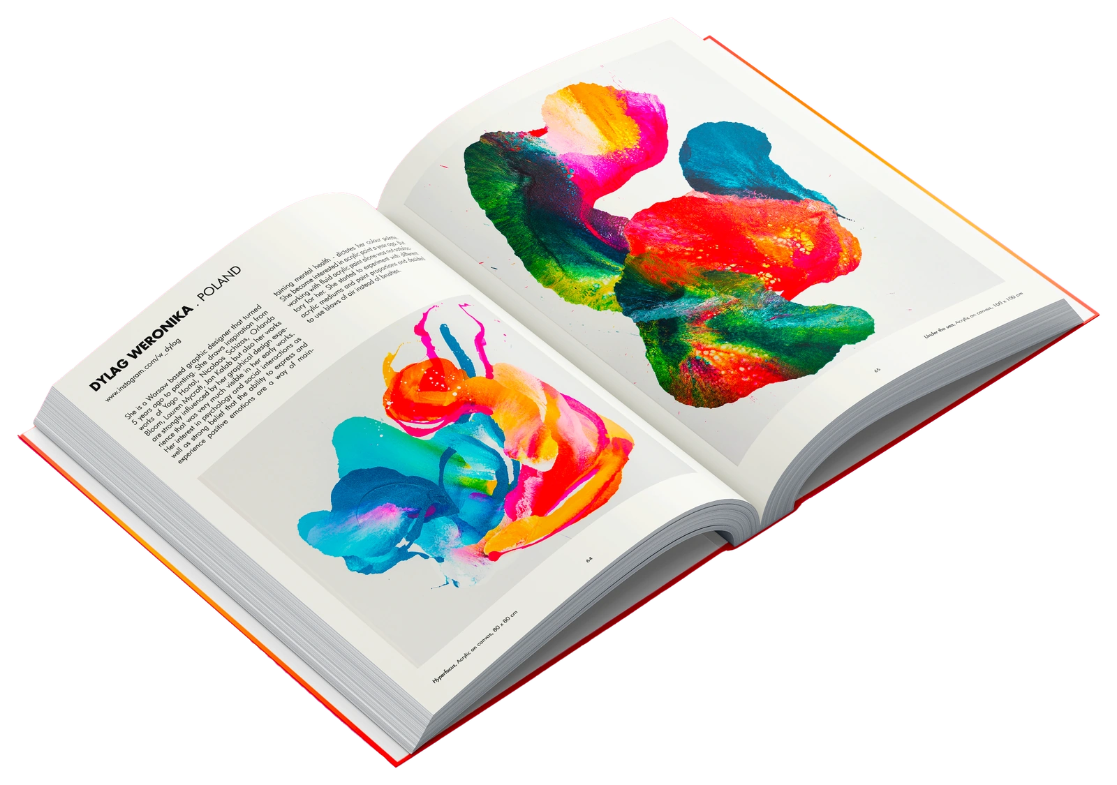 aA artbook, open spread with a full-page artwork
